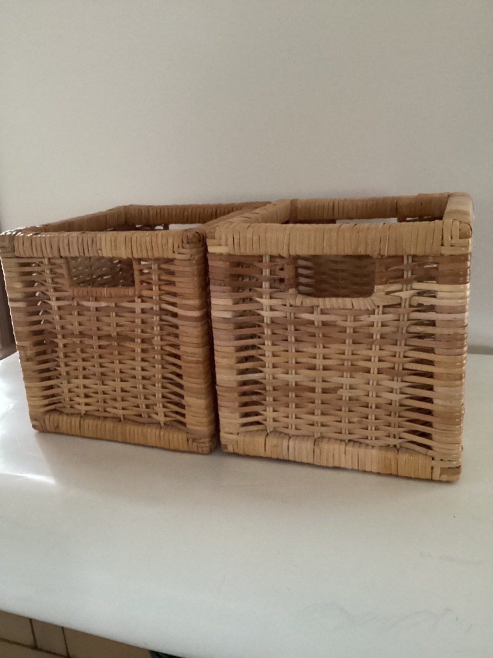 Pair of IKEA wicker storage baskets  12 inches square